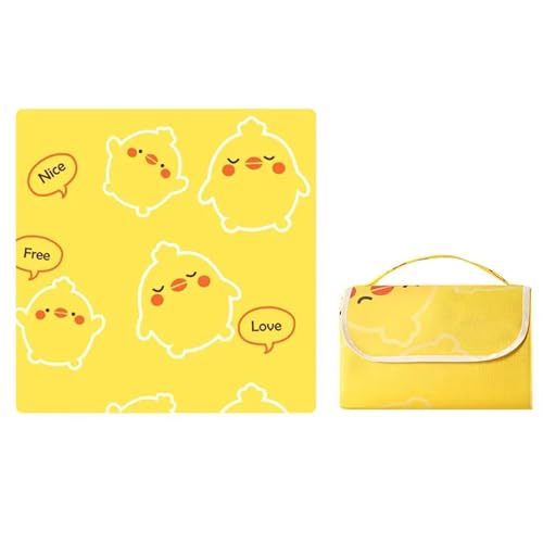 XPJYUA wasserdichte tragbare Camping Picknick Stranddecke Plaid Wandern Reise Faltbare Isomatte Picknickdecke(Yellow Chick,150X80cm) von XPJYUA