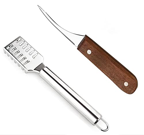 1 Set Fischschuppenhobel & Garnelenfaden Messer, 304 Edelstahl Fisch Skala Scraper, Viszerales Messer für Garnelen, Fischschuppen-Hobel, Fischentschupper, Schneller Fischentschupper von XPOOP