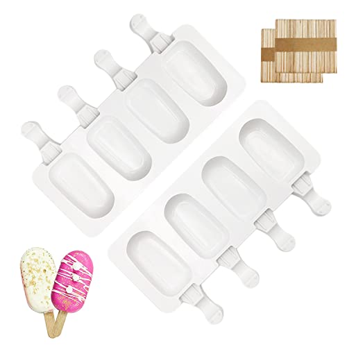 2 Stück Eisformen Eis Am Stiel, Eisformen, Eisformen Silikon, Eis Am Stiel Formen, Cake Pop Stiele, Dessertform Eisförmchen, Cakesicles Silikonform Mit 100 Eisstiele Holz (Weiß) von XPOOP