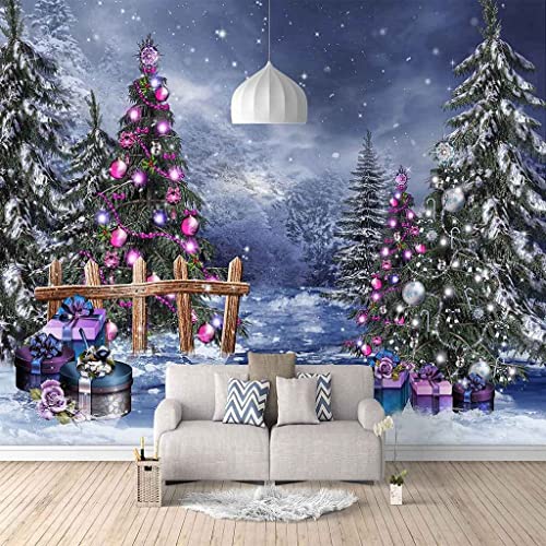 Moderne Kreative 3D Wandtapete Fototapete, Weihnachts-Zedern-Landschaft Abnehmbare Fototapete | Selbstklebende Große Tapete Für Jungen, Mädchen, Schlafzimmer, Wohnzimmer, Tv-Hintergrund 400 x 280 cm von XPOOP