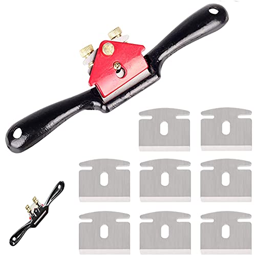 XPOOP Schweifhobel, 210 mm Anpassung Holzbearbeitung Schneide Plane Spokeshave Hand Trimmen Werkzeug, Mit 8 Ersatzklingen, Einstellbar Handhobel-Handwerkzeug mit Schrauben von XPOOP