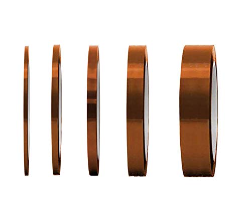 XPOOS 5 Rollen Hitzebeständiges Klebeband Hochtemperatur Isolierband polyimid Klebeband, Elektronik Selbstklebend Isolierband, 3D Drucker Hitzebeständiges Tape(2 mm, 3 mm, 5 mm,10 mm,20mm) x33m von XPOOS