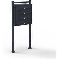 Wiltec - 4er Briefkastenanlage schwarz 270 x 513 x 1500 mm, Standbriefkasten mit 4 Fächern, Schlüssel und Namensschild, Briefkasten Postkasten mit von WILTEC