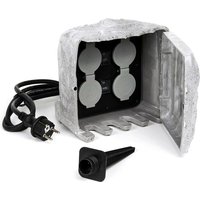 Xpotool - Gartensteckdose 4fach in Steinoptik, IP44, Außensteckdose mit Sensor für Dämmerung und 1,5m Kabel von XPOTOOL