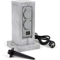 Steckdosensäule 4fach in Granitoptik, IP44, Außensteckdose mit Sensor für Dämmerung und 1,5m Kabel von XPOTOOL