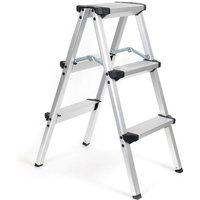 Wiltec - Klappleiter aus Aluminium bis 150 kg, beidseitig nutzbare Trittleiter, Aluleiter 73 cm mit 3 Stufen, Stehleiter mit rutschfester Trittfläche von WILTEC