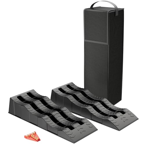XPOtool Auffahrkeile Wohnmobil 2 Stück 40/70/100 mm 3,5 t Auffahrkeile Set für Wohnwagen mit Tragetasche und Wasserwaage von XPOtool