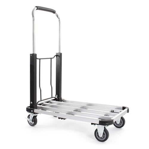 XPOtool Plattformwagen bis 150 kg 710x410 mm, Transportkarre klappbar mit Vollgummireifen, Bremse und Ladefläche ausziehbar, Transportwagen von XPOtool