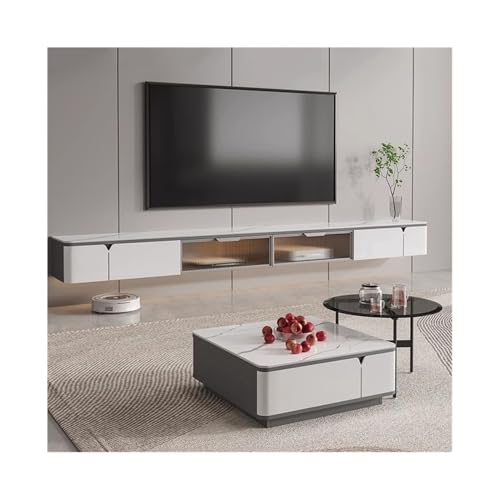 TV-Ständer An der Wand montierter schwebender TV-Schrank, an der Wand montierte Entertainment-Center-TV-Medienkonsole, moderner, weißer schwebender TV-Ständer mit 2 Glas-Klapptüren Wohnzimmermöbel(240 von XPSHP25112