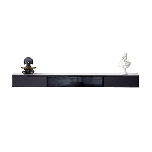 TV-Ständer Schwebendes, an der Wand montiertes TV-Möbel mit 1 Glas-Klapptür, 2 Schubladen und Schieferarbeitsplatte, schwebende Medienkonsole im minimalistischen Stil for unter Fernseher Wohnzimmermöb von XPSHP25112