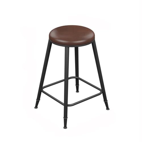 XPSHP25112 Hoher Küchensitz Barhocker mit braunem Ledersitz und Eisenbeinen, Vintage-Hochstuhl ohne Rückenlehne(Klein) von XPSHP25112