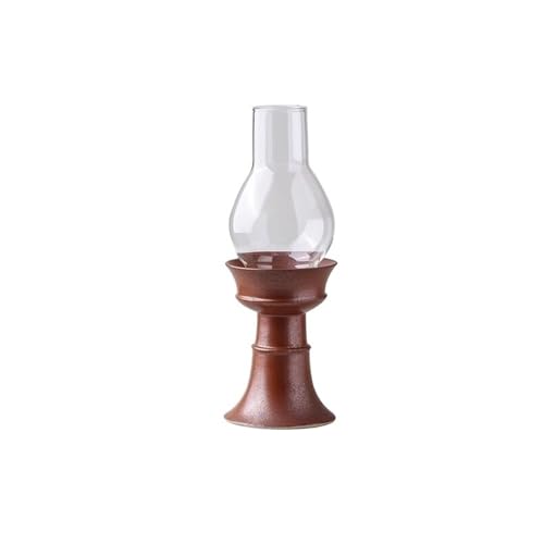 XPSHP25112 Kerzenhalterteller Keramik Kerzenhalter mit Glas Lampenschirm Retro Home Aromatherapie Kerzenhalter dekorative Ornamente für Raumdekoration(Red) von XPSHP25112