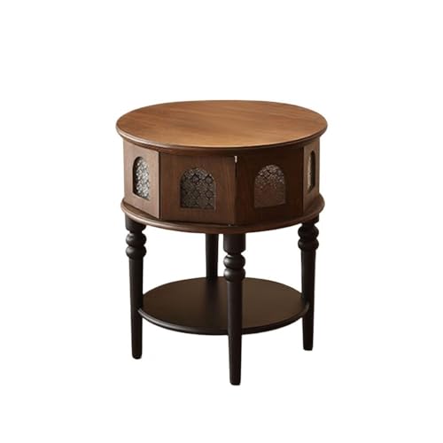 XPSHP25112 Rustikaler Beistelltisch Retro-Beistelltisch, Kleiner runder Tisch aus Holz, Retro-Ecktisch Glas, Wohnzimmer-Sofa-Seitenschrank für die Inneneinrichtung von XPSHP25112