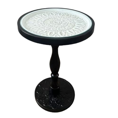 XPSHP25112 Rustikaler Beistelltisch Vintage Geschnitzte Runde Tisch Glas Sofa Seite Freizeit Kaffee Römischen Säule für die Inneneinrichtung(Schwarz,Klein) von XPSHP25112
