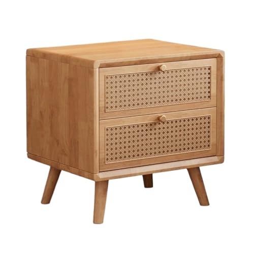 XPSHP25112 Schubladenkommode Handgemachter Rattan Gewebter Nachttisch aus Holz Einfacher Schlafzimmer-Aufbewahrungsschrank mit Zwei Schubladen Kleiner Spind(Natural) von XPSHP25112