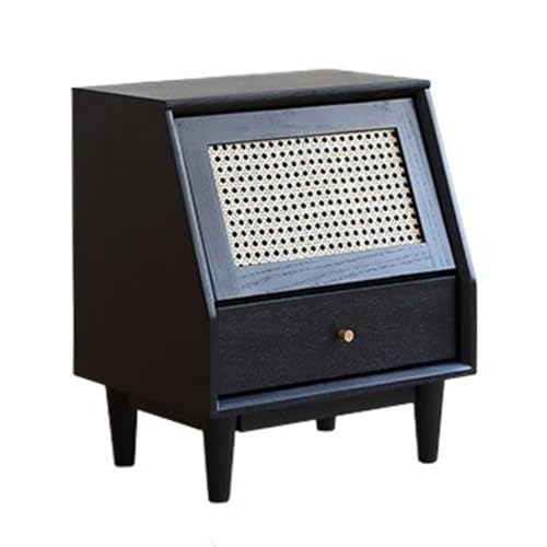 XPSHP25112 Schubladenkommode Rattan-Nachttisch, schwarzer Schlafzimmer-Nachttisch mit Schublade, einfacher Beistelltisch von XPSHP25112