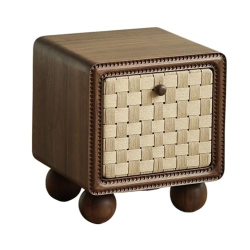 XPSHP25112 Schubladenkommode Vintage Gewebter Nachttisch Mini mit Schublade Holz Aufbewahrungstisch kugelförmigen Beinen(Bruin) von XPSHP25112