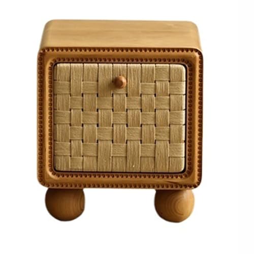 XPSHP25112 Schubladenkommode Vintage Gewebter Nachttisch Mini mit Schublade Holz Aufbewahrungstisch kugelförmigen Beinen(Natural) von XPSHP25112