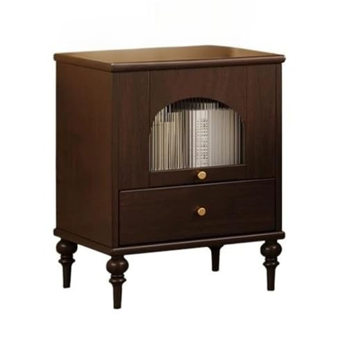 XPSHP25112 Schubladenkommode Vintage Holz Nachttisch Glastür Schlafzimmer Lagerschrank Lagertisch mit Schublade(Bruin) von XPSHP25112