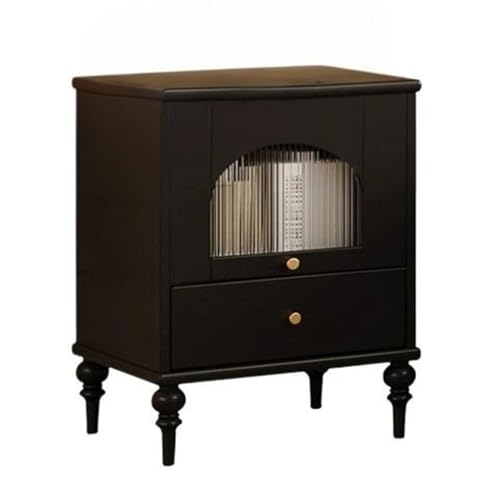XPSHP25112 Schubladenkommode Vintage Holz Nachttisch Glastür Schlafzimmer Lagerschrank Lagertisch mit Schublade(Schwarz) von XPSHP25112