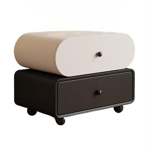 XPSHP25112 Schubladenkommode Vintage Nachttisch aus Holz, moderner und einfacher Leder mit Schubladen, Aufbewahrung for Zuhause Schlafzimmer(Schwarz) von XPSHP25112