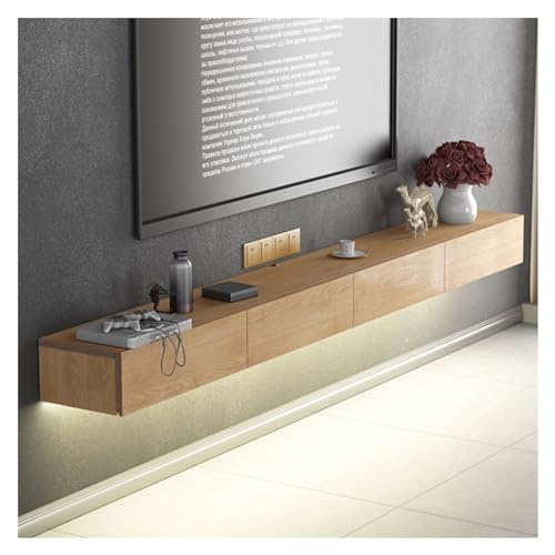 XPSHP25112 TV-Ständer Schwebender TV-Ständer aus Eichenholz, Entertainment-Center mit 4 Schubladen und LED-Licht, Schlichter, wandmontierter Medienkonsolenschrank mit Stauraum Wohnzimmermöbel(Groß) von XPSHP25112