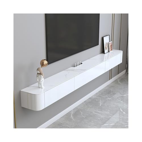 XPSHP25112 TV-Ständer Schwebender TV-Ständer mit Stauraum, an der Wand montierte schwebende Medienkonsole mit Rockboard-Desktop for Unterfernseher, moderner Stil Wohnzimmermöbel(Weiß,220x24x19cm) von XPSHP25112