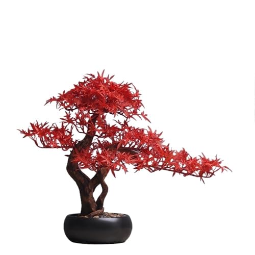 XPSHP25112 künstliche Dekorationen Simulation Red Maple Leaf mit Runde Topf Anordnung Hause Wohnzimmer Topfpflanzen Desktop von XPSHP25112