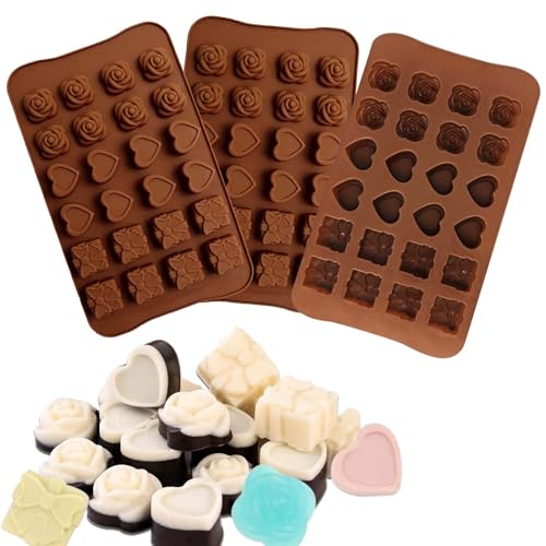 XQEUMC 3 Stück Schokoladenform Silikon,3D Schokolade Silikonform 24 Mulden Pralinen BPA Frei Antihaft silikon backform für Muffin Backen Süßigkeiten Eiswürfel und Seifen von XQEUMC