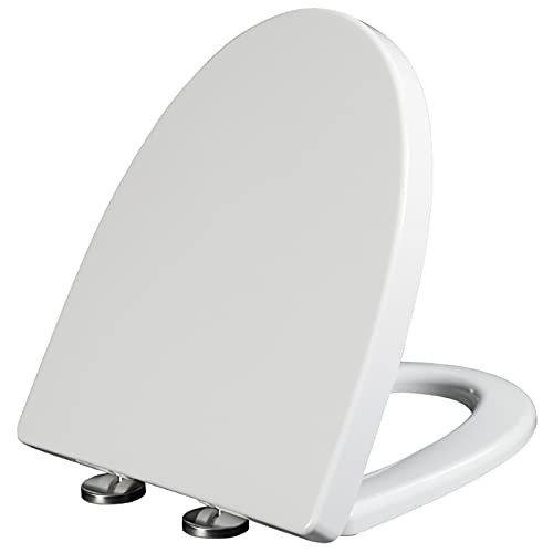 XQHD Klobrille Toilettendeckel Mit Absenkautomatik, Wc Sitz v Form Weiß Mit Verstellbaren Scharnieren PP-Material von XQHD