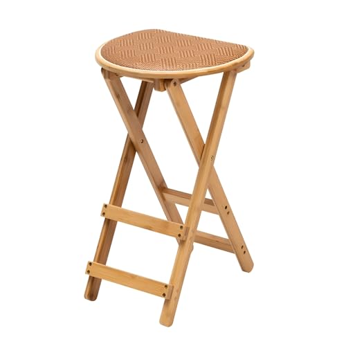 XQJLBZA Barhocker Klappbar aus Rattan mit Gepolstertem Sitz ohne Rückenlehne, 63 cm Hoher Tragbarer Küchenhochstuhl für Mobile Auftritte, Aufführungen(Natural) von XQJLBZA