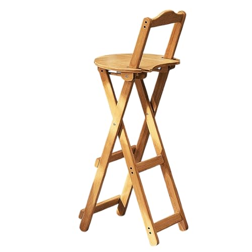 XQJLBZA Klappbarer Bambus Barhocker, Tragbarer Küchen Esszimmerstuhl mit Rückenlehne und Fußstütze(Natural,63cm/25in) von XQJLBZA
