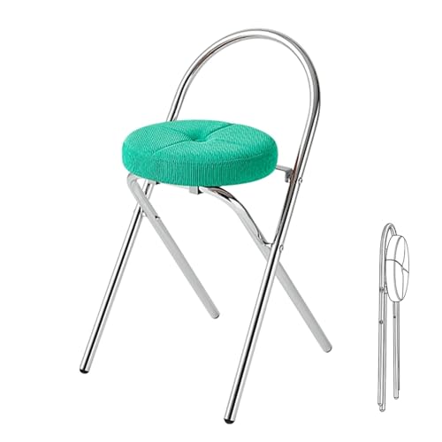 XQJLBZA Klappbarer Retro Küchen Barhocker, Cord Gepolsterter Frühstücksstuhl, Tragbarer Küchenstuhl mit Metallgestell(Green) von XQJLBZA