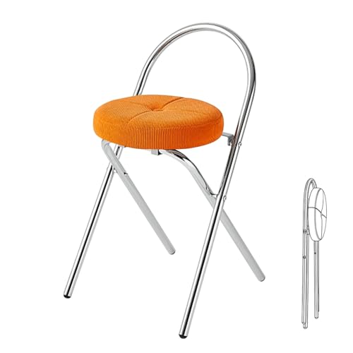 XQJLBZA Klappbarer Retro Küchen Barhocker, Cord Gepolsterter Frühstücksstuhl, Tragbarer Küchenstuhl mit Metallgestell(Orange) von XQJLBZA