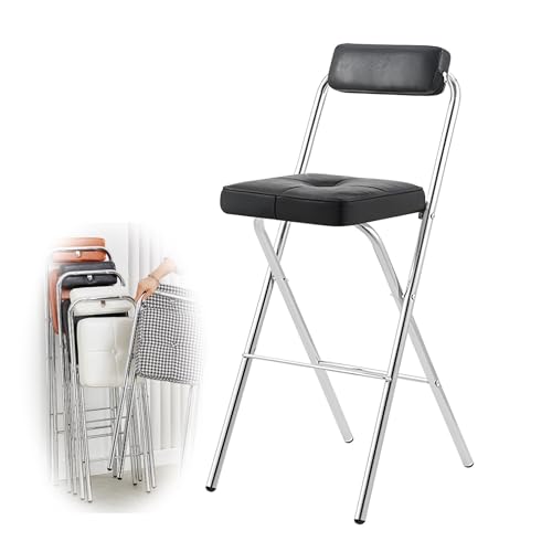 XQJLBZA Tragbarer Klapphocker, 55 cm Sitzhöhe, Quadratischer Gepolsterter Tresenhocker Klappstuhl mit Rückenlehne und Fußstütze für Picknick, Gartenparty im Freien(Black) von XQJLBZA