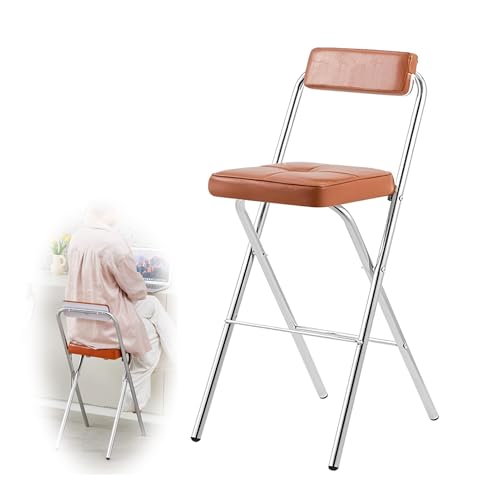 XQJLBZA Tragbarer Klapphocker, 55 cm Sitzhöhe, Quadratischer Gepolsterter Tresenhocker Klappstuhl mit Rückenlehne und Fußstütze für Picknick, Gartenparty im Freien(Brown) von XQJLBZA