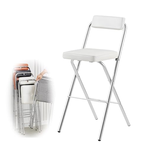 XQJLBZA Tragbarer Klapphocker, 55 cm Sitzhöhe, Quadratischer Gepolsterter Tresenhocker Klappstuhl mit Rückenlehne und Fußstütze für Picknick, Gartenparty im Freien(White) von XQJLBZA