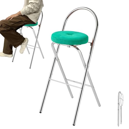 XQJLBZA Zusammenklappbarer Barhocker für Erwachsene, Tragbarer Faltbarer Bistrohocker, Gepolsterter Runder Sitz für Küche, Restaurant, Tresenhocker(Green,55cm/22inch) von XQJLBZA