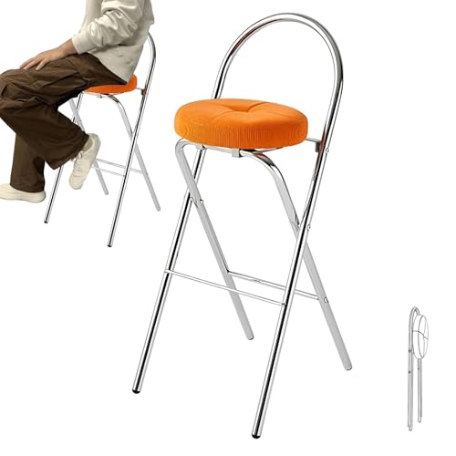 XQJLBZA Zusammenklappbarer Barhocker für Erwachsene, Tragbarer Faltbarer Bistrohocker, Gepolsterter Runder Sitz für Küche, Restaurant, Tresenhocker(Orange,75cm/30inch) von XQJLBZA