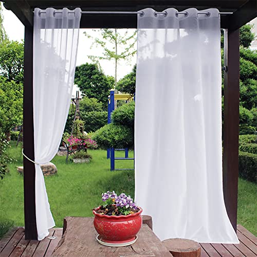 Outdoor Vorhang Transparent Wetterfest Weiße Voile Vorhänge Mit Ösen,Vorhang Raffhalter,Sichtschutz Sonnenschutz Outdoor Gardine Für Balkon Terrasse Veranda Pergola Garden,2pcs,254x305cm(W x L) von XQKXHZ