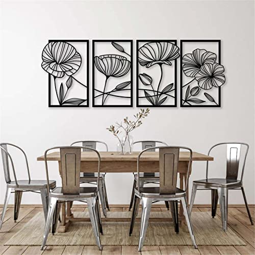 XQKXHZ 4 Stück Minimalistische Metall Blumen Wandkunst Natur Floral Wandskulptur Moderne Abstrakte Wanddeko Metall Schwarz Wandschmuck Für Wohnzimmer Küche Schlafzimmer von XQKXHZ