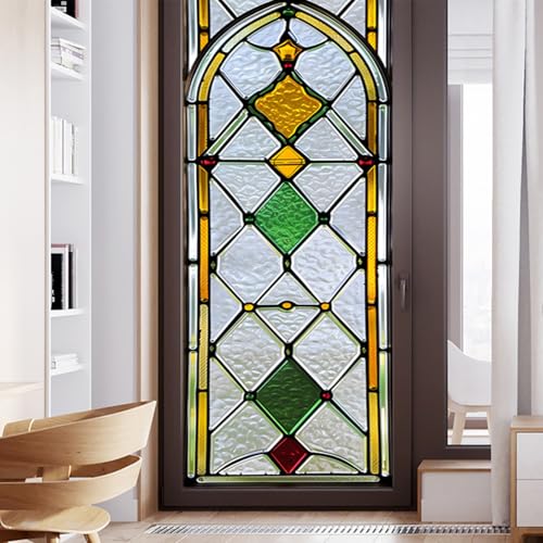 XQKXHZ Europäische Kirche Statische Fensterfolie Bunt Selbstklebend Vinyl Fensterfolie Badezimmer Sichtschutz Privatsphäre Dekorative Glas Aufkleber für Kinderzimmer Schlafzimmer,M,60x100cm von XQKXHZ