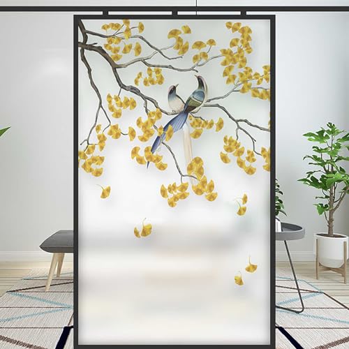 XQKXHZ Fensterfolie Blickdicht mit 3D Retro Floral Motiv,Milchglasfolie Selbstklebend Fenster Sichtschutzfolie Ohne Klebstoff Statisch Haftend Folie Blickschutz Anti UV für Zuhause Büro,A1,40x100cm von XQKXHZ