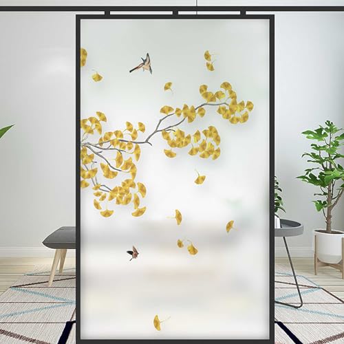 XQKXHZ Fensterfolie Blickdicht mit 3D Retro Floral Motiv,Milchglasfolie Selbstklebend Fenster Sichtschutzfolie Ohne Klebstoff Statisch Haftend Folie Blickschutz Anti UV für Zuhause Büro,A2,45x120cm von XQKXHZ