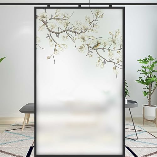 XQKXHZ Fensterfolie Blickdicht mit 3D Retro Floral Motiv,Milchglasfolie Selbstklebend Fenster Sichtschutzfolie Ohne Klebstoff Statisch Haftend Folie Blickschutz Anti UV für Zuhause Büro,C1,60x100cm von XQKXHZ