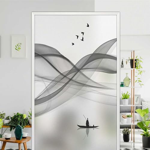 XQKXHZ Fensterfolie Selbsthaftend Abnehmbare Sichtschutz Fensterfolie, Moderne Abstrakte Stil Dekorative Milchglasfolie, ohne Kleber Statische Sichtschuzfolie für Büro, Bad, Küche,A1,70x110cm von XQKXHZ