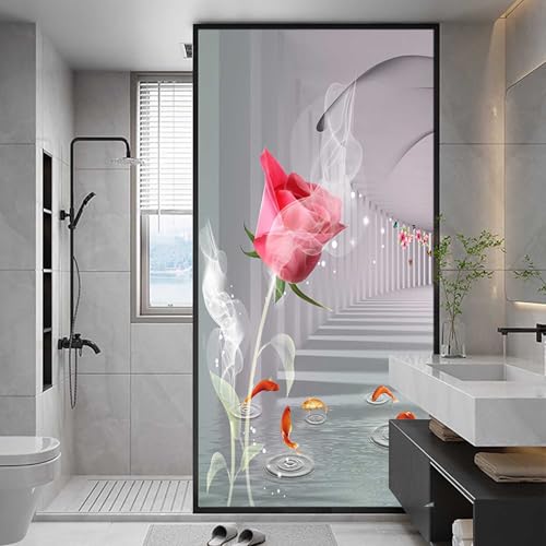 XQKXHZ Fensterfolie mit Motiv Blumen Premium Fensterfolie Badezimmer Blickdicht Privacy Fensterfolie Verdunklung Statische UV-Schutz Fensterfolie Sonnenschutz Hitzeschutz Milchglasfolie,A,40x120cm von XQKXHZ