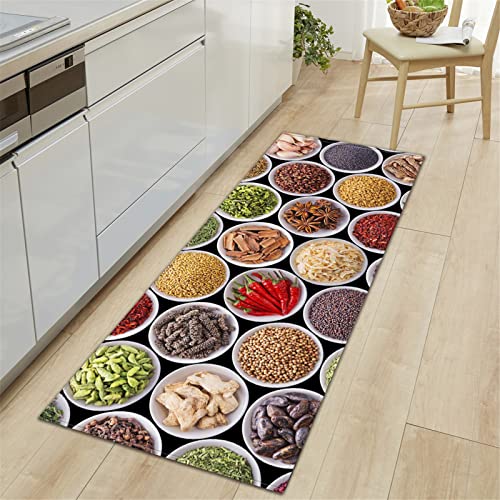 XQKXHZ Küchenteppiche Waschbar Farbe & Würze Küchenläufer Küchenmatte Badematten rutschfeste Teppich Läufer Bunte Würze 3D Teppiche Für Flur Küchen Waschbecken Schlafzimmer Büro,17,50x80cm/20 x31.5 von XQKXHZ