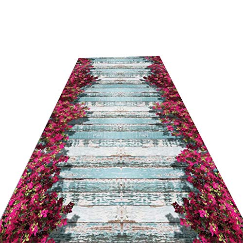 XQKXHZ Läufer Teppiche, Retro- Hölzerne Kornspur 3D Mit Roten Blumen Für Flur-Küchenläufer Lange Robuste Flur-Schmale Teppiche, Sonderlänge,60x250cm von XQKXHZ