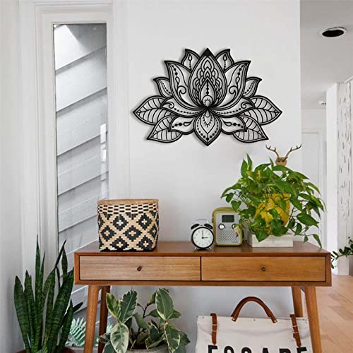 XQKXHZ Lotus-Blume-Metall-Wanddeko, Metall Mandala Wandkunst Lotus Blumen Wandschmuck Wanddekoration Für Wohnzimmer Schlafzimmer Badezimmer Flur Büro,Schwarz,30 x 21cm/11.8"x8.2" von XQKXHZ